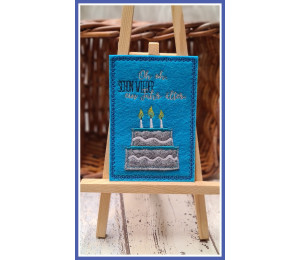 ADVENTSKALENDER 21. Dezember - Stickdatei ITH - Postkarte "Schon wieder ein Jahr älter"